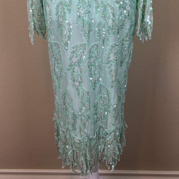 Laurence Kazar New York 100% Silk Vintage Mint Green Asymmetrical Mid Dress - Picture 11 of 17